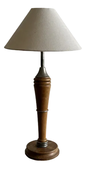 French Turned Wood and Steel Table Lamp, 1930s