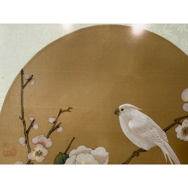 Vintage Chinese Watercolor Painting on Silk Framed Pictures Birds Floral Signed - a Pair For Sale - Image 4 of 12