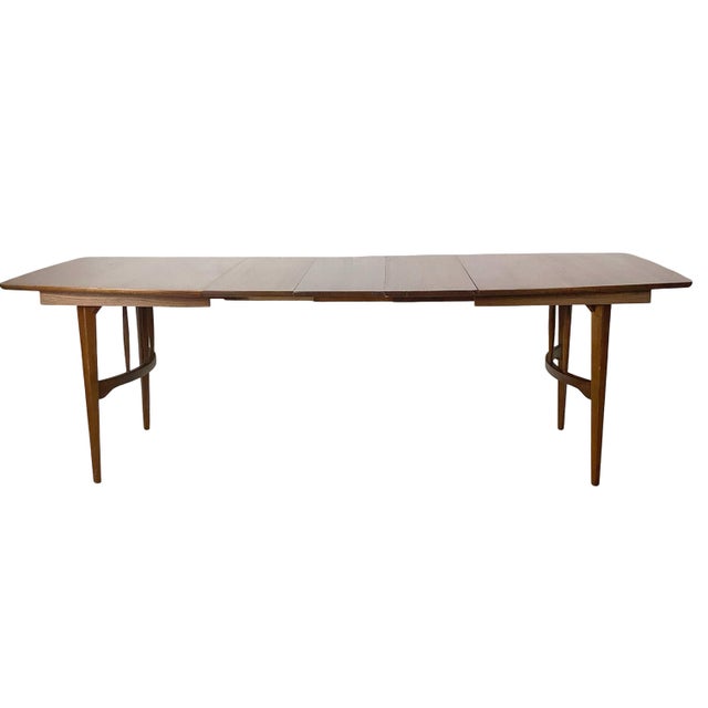 Mid-Century Walnut Extension Dining Table, Sculpted Base For Sale - Image 9 of 18