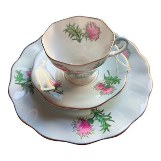 1950s e.b. Foley (Foley China) Fine Bone China Teacup Trio - “Glengarry Thistle” For Sale