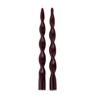 Lumière Twist Taper Candles, Set of 12 in Burgundy, 12" For Sale