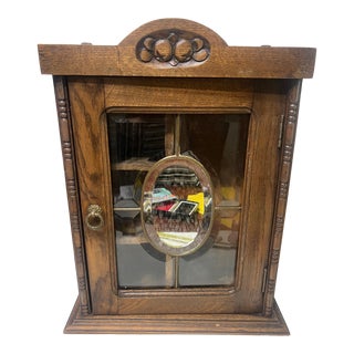 Antique Victorian Style Oak Leaded Glass Wall Hanging Cabinet For Sale