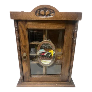 Antique Victorian Style Oak Leaded Glass Wall Hanging Cabinet