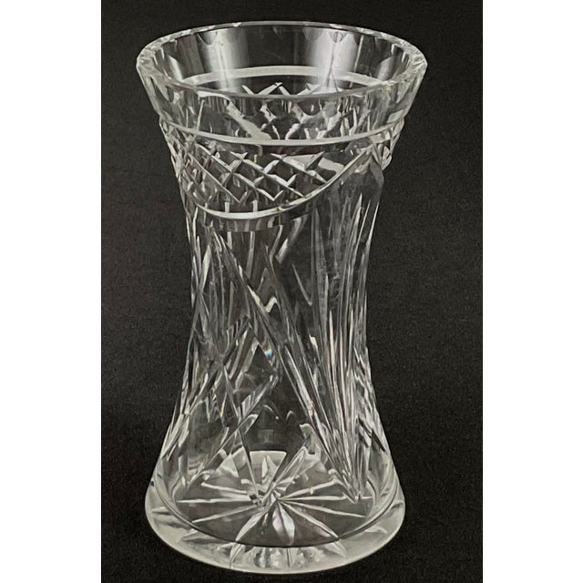 MCM -superior cut glass vase- Cross hatch design with fans You can tell by the look and feel it’s cut and polished using...