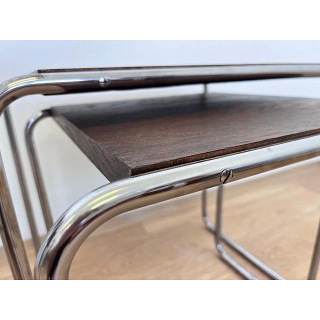 Black Bauhaus Chrome B9 Nesting Tables by Marcel Breuer for Thonet, 1930, Set of 4 For Sale - Image 8 of 9
