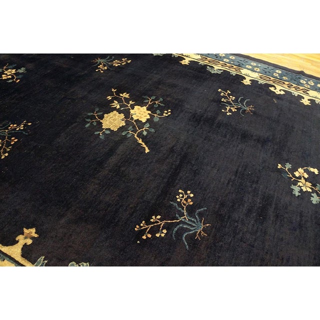 1920s Black Background Color With Floral Design Antique Chinese Peking Rug For Sale - Image 10 of 12