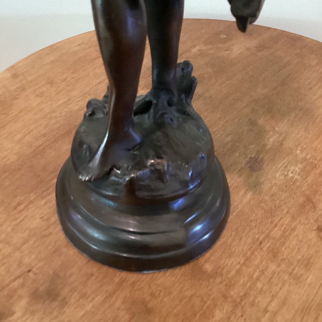 Metal Antique Victorian Period Italian Bronze Sculpture of a Walking Girl W/Fruit Basket Circa 1900 For Sale - Image 7 of 12