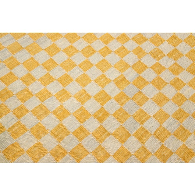 Textile Vintage Kilim Handmade Wool Rug With a Goldenrod Checker Pattern For Sale - Image 7 of 8