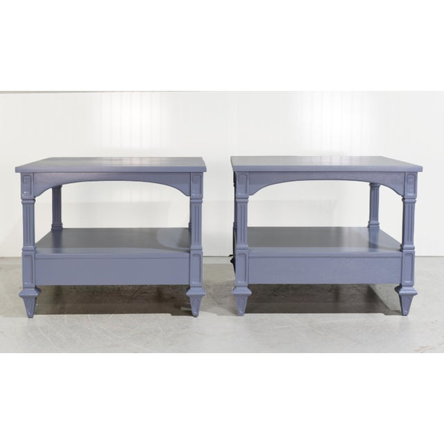 Wood Mid Century Transitional Side Tables by American of Martinsville in Blue Newly Painted - a Pair For Sale - Image 7 of 9