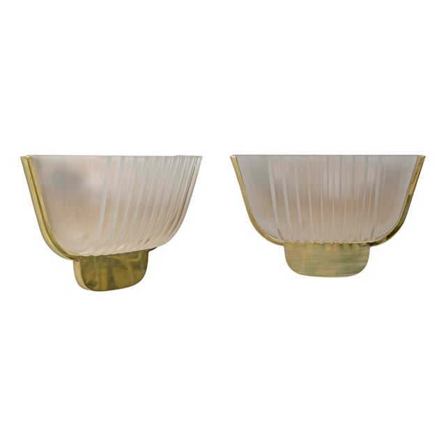 Art Deco Murano Glass Wall Sconces attributed to Archimede Seguso for Seguso Vetri D'Arte, 1940s, Set of 2 For Sale