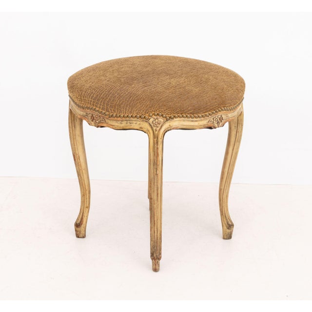 Wood Louis XV Style Snakeskin Print Upholstered Ottoman For Sale - Image 7 of 7