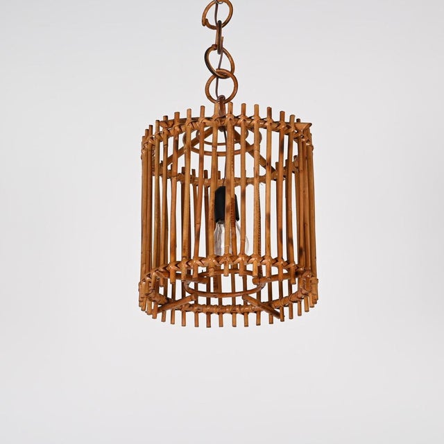 French Round Ceiling Light in Bamboo and Rattan by Louis Sognot, 1960s For Sale - Image 6 of 18