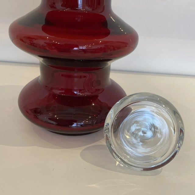 Ruby Red Vintage Three Tier Ruby Red Bischoff Carafe With Stopper For Sale - Image 8 of 10