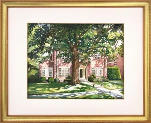 Gouache Painting of a Brick Home by Greeson