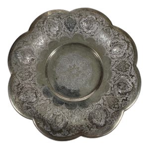 Vintage Persian Isfahan 84 Silver Hand-Chased Floral Footed Dish
