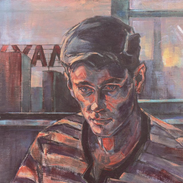 Textile 'Portrait of a Young Man' by Hank Ketcham, 1990 Figurative Oil Painting For Sale - Image 7 of 8