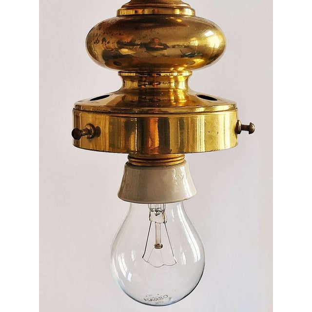 Metal Mid-Century Modern Opaline Glass and Brass Pendant Light in the style of Luigi Caccia Dominioni, 1950s For Sale - Image 7 of 11