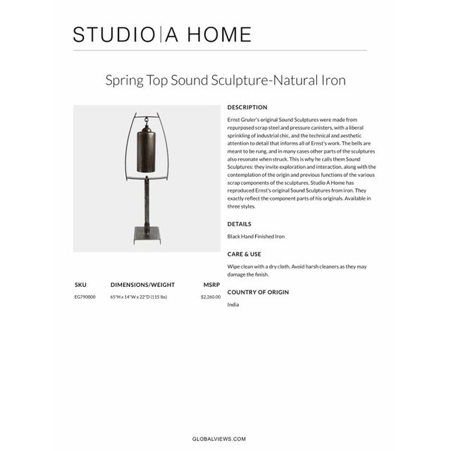 Ernst Gruler for Studio a Home by Global Views “Spring Top” Sound Sculpture in Natural Iron For Sale - Image 12 of 12