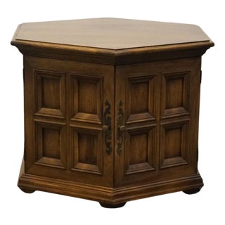 Hekman Furniture Solid Pecan Italian Neoclassical Tuscan Style 25x29" Hexagonal Accent Storage End Table For Sale