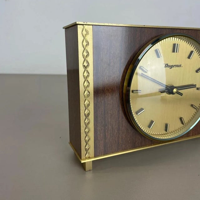 Modernist Teak & Brass Table Clock from Dugena, Germany, 1960s For Sale - Image 6 of 18