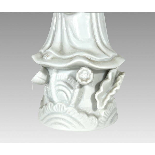 Ceramic Vintage Chinese 'Blanc De Chine' White Porcelain Figure of the Deity Guan Yin (Kwan Yin) 14" For Sale - Image 7 of 8