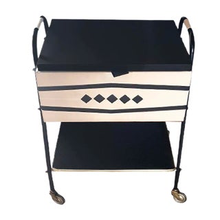 Vintage White & Black Skai Leather Sewing Table, 1950s For Sale