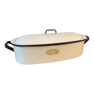 Vintage Vollrath Enamelware Oval Fish Poacher Lift Out Tray White With Black Trim
