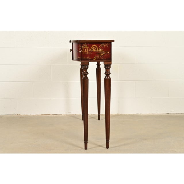 Maitland Smith English Regency Chinoiserie Hand-Painted Red Lacquered Console Table For Sale - Image 12 of 14