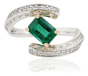 1.01ct Deep Green Emerald Diamond 18k Two-Tone Gold Bypass Wrap Ring Size 5