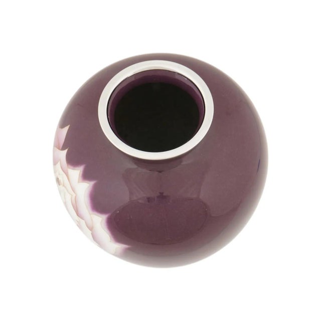 Japanese Cloisonne Enamel Vase Ando Signed Purple Ground Roses For Sale - Image 4 of 7
