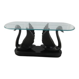 1970s Vintage Sculptural Double Black Swan Console Table For Sale