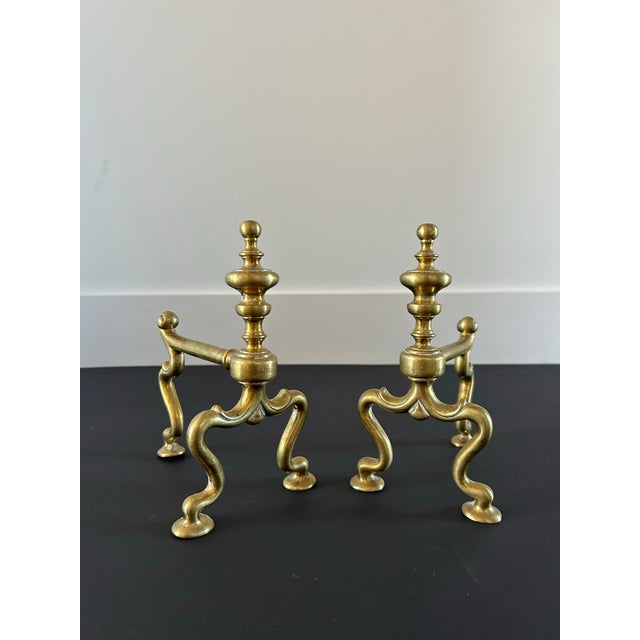 English Antique Whimsical English Brass Andirons For Sale - Image 3 of 7