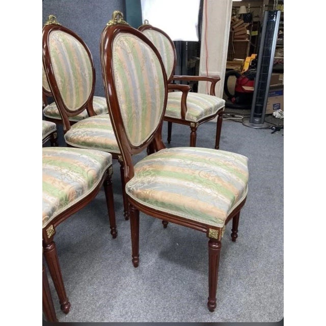 French Vintage Louis XVI Style Oval Back Dining Chairs - Set of 8 For Sale - Image 3 of 8