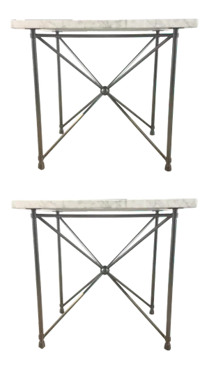 Sherrill Occasional Modern WHite Marble Halmstad End Tables Pair