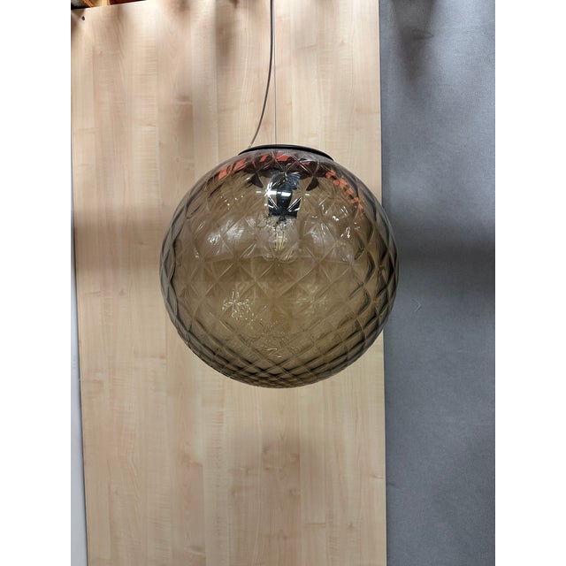 Contemporary Murano balloton fume' color chandelier pendant Metal frame in chrome. A luxury piece of art for contemporary...