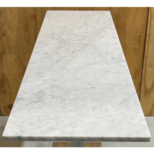 Late 20th Century Art Deco Style Polished Chrome & Carrera Marble Console, Manner Raymond Subes For Sale - Image 5 of 7