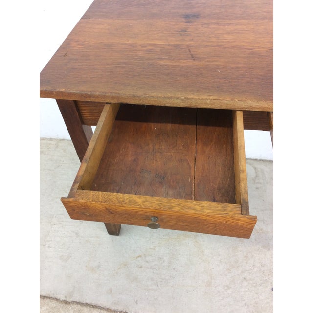 Brown Antique Oak Writing Desk With Drawer and Draw Leaf Surface For Sale - Image 8 of 12