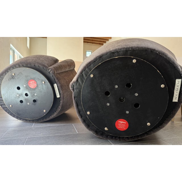 Sculptural Weiman Swivel Lounge Chairs in the Manner of Vladimir Kagan – Pair – Belgian Mohair – 1970s For Sale - Image 11 of 11