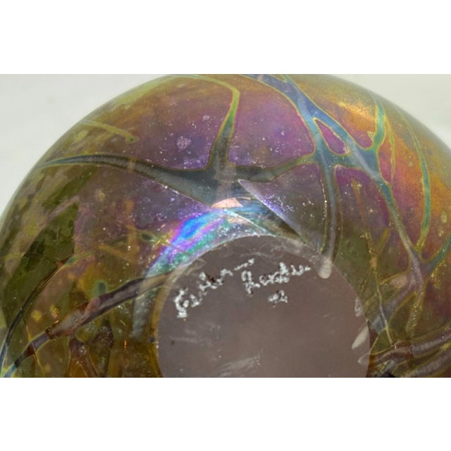 Vintage Fellerman & Raabe Hand Blown Studio Art Glass Iridescent Perfume Bottle For Sale - Image 9 of 11