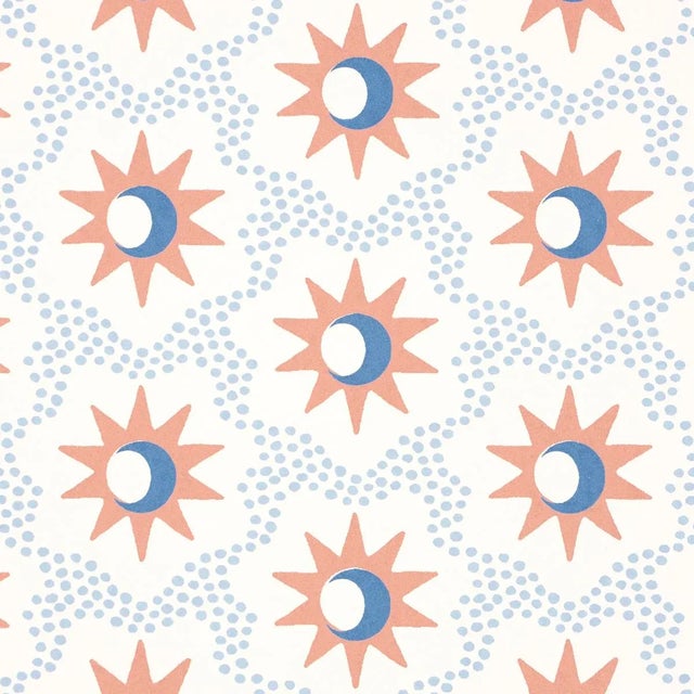 Contemporary Schumacher Lucie Wallpaper In Clay & Blue For Sale - Image 3 of 5
