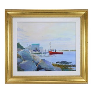 1960s Knox Everson Signed Impressionist Coastal Harbor Oil Painting | Oil on Canvas For Sale