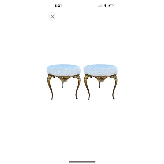 1950s Pair of Italian Chiavari Brass Ottomans For Sale - Image 12 of 12