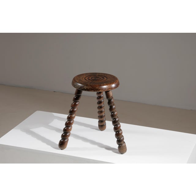 Wooden Tripod Stool, France, 1950s For Sale - Image 9 of 9