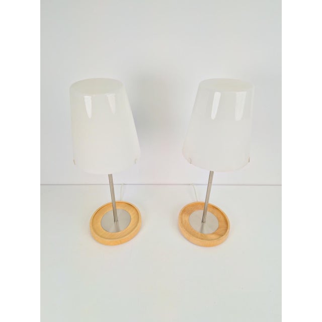Vintage ikea table lamp basisk by wiebke braash bo403 basisk table lamps with birch wood base and glass shade. weight:...
