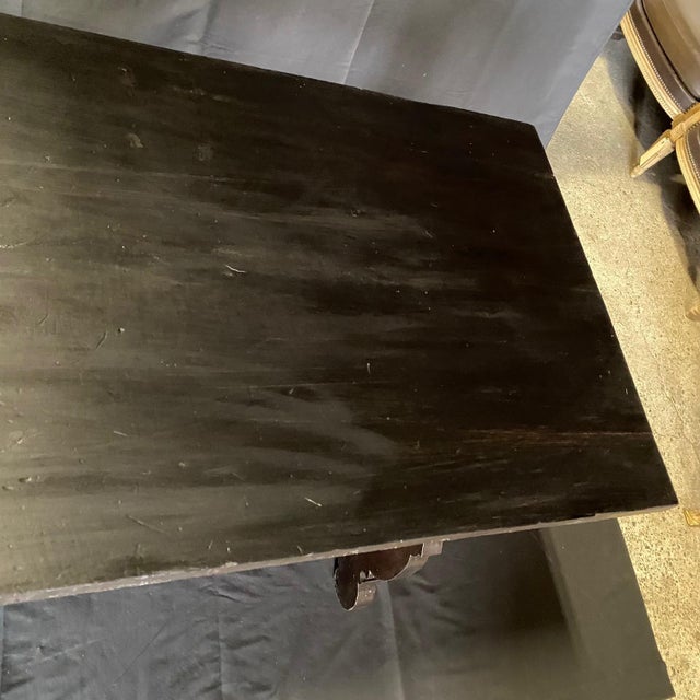 Antique Italian Ebonized Dining Table or Writing Desk With Iron Stretcher For Sale - Image 9 of 10