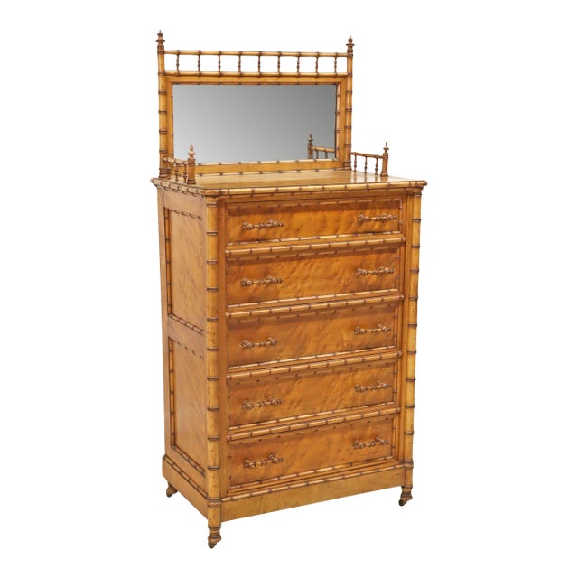 R J Horner Bird's Eye Maple and Faux Bamboo Chiffonier For Sale
