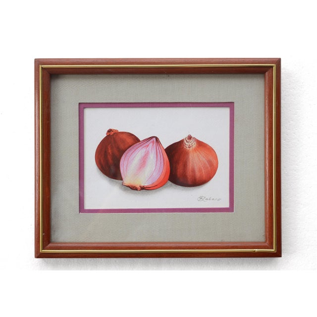 Figurative Vintage Small Watercolor Cucumbers Onions Still Life Paintings - a Pair For Sale - Image 3 of 7