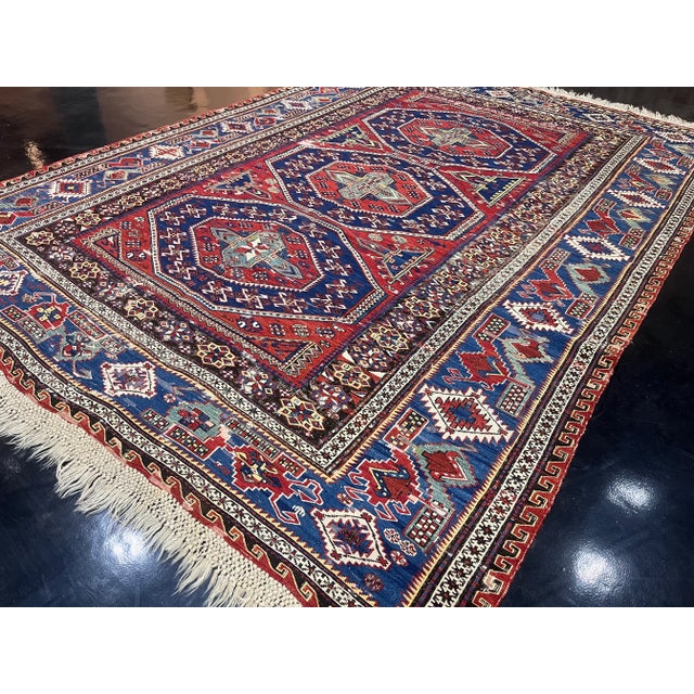 Navy Blue Fine Antique Caucasian Sumak Rug 6’10” X 9’5” For Sale - Image 8 of 8