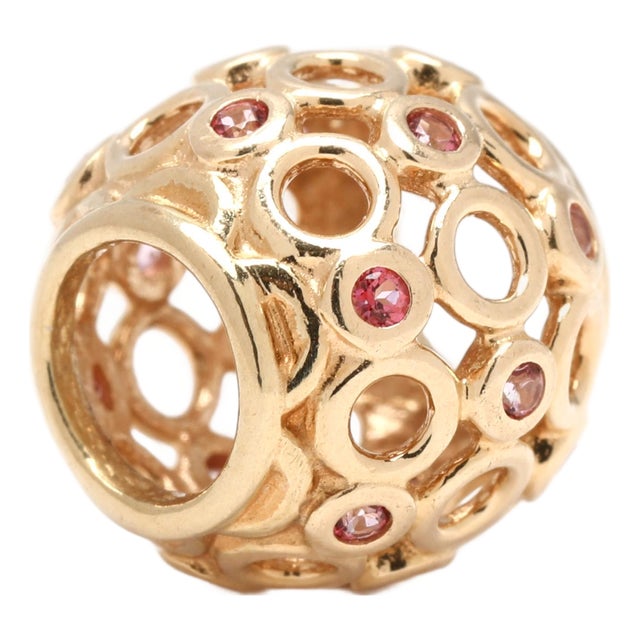 Pandora Celtic Circles Bead With Pink Topaz, 14k Yellow Gold, Length 10.4 Mm For Sale