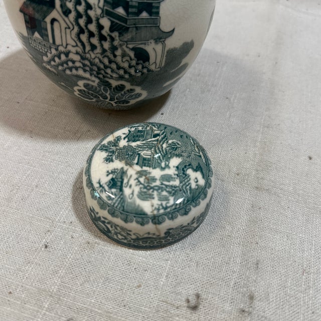 English Small 1970s Teal and White English Jar For Sale - Image 3 of 7